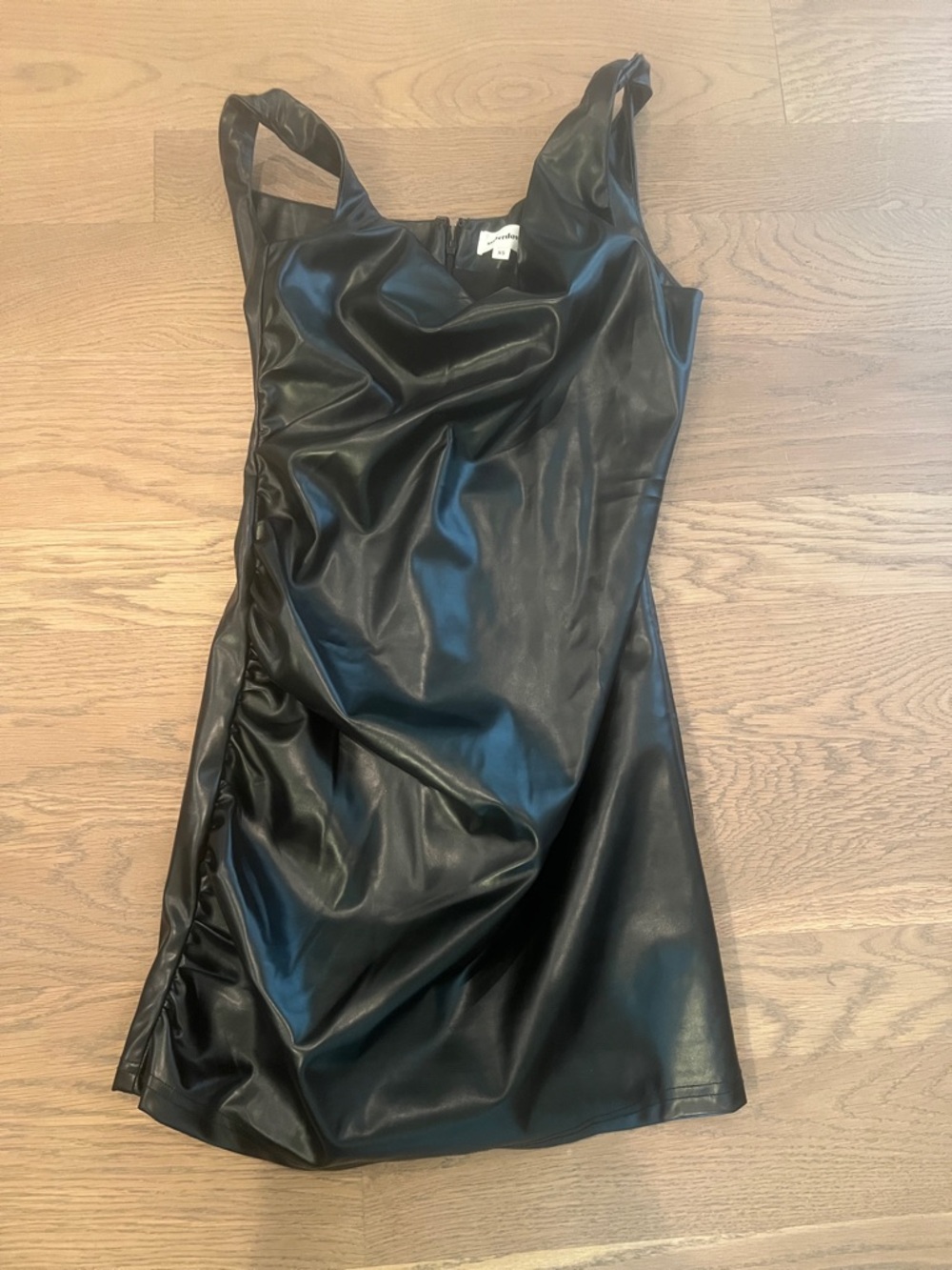superdown Black Faux Leather Ruched Mini Dress